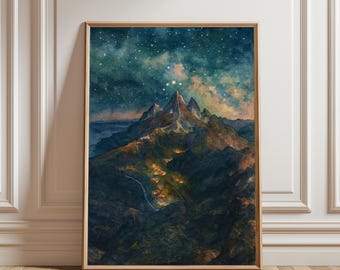 Lámina de Velaris Night Court: Arte literario de ACOTAR Starry Mountain (descarga digital) / Póster de la Ciudad de la Luz Estelar