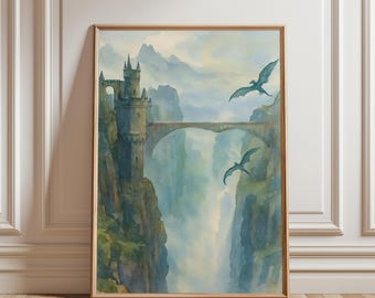 Impresión de acuarela de la Escuela de Guerra de Basgiath: Arte del dragón del Cuarto Ala (descarga digital) / Arte mural del cuadrante de los Jinetes de los Libros