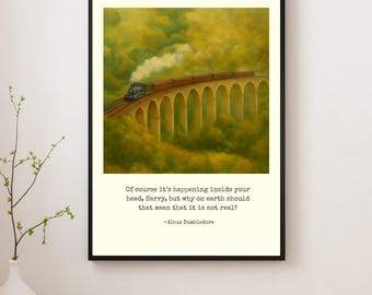 Magical Train Quote Digital Print | Light Academia Book Decor | Whimsical Green Cottagecore Art | Gift for Book Lovers