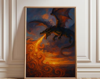 Pintura de Fuego de Dragón: Arte mural inspirado en Juego de Tronos (Impresión digital) / Póster de fantasía Targaryen