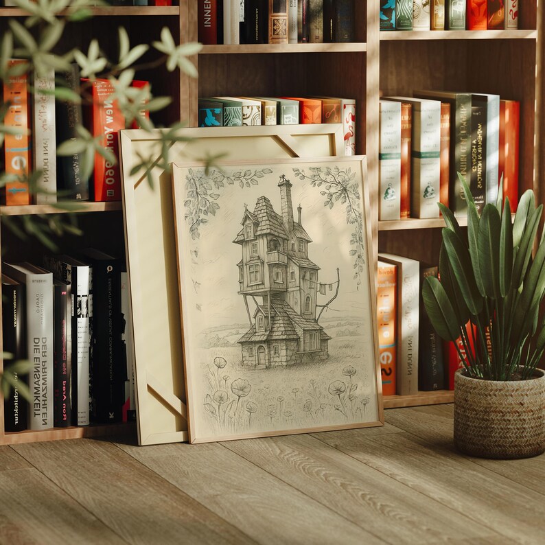 The Burrow Sketch | Whimsical HP Digital Print | Weasley House Cottagecore Decor | Wizarding World Wall Art | Fantasy Book Gifts image 6