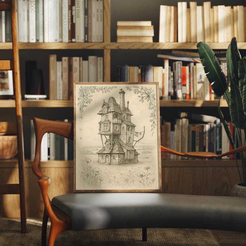 The Burrow Sketch | Whimsical HP Digital Print | Weasley House Cottagecore Decor | Wizarding World Wall Art | Fantasy Book Gifts image 4