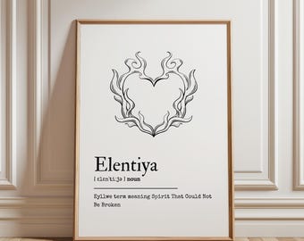Lámina Elentiya Trono de Cristal: Arte minimalista con cita de diccionario (Descarga digital) / Decoración de fantasía literaria