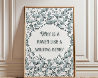 Arte con cita de Alicia en el País de las Maravillas: "¿Por qué un cuervo es como un escritorio?" (Impresión digital) / Decoración de fantasía del Sombrerero Loco