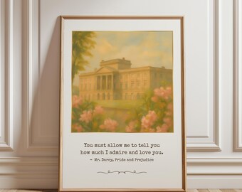 Citat om Stolthet och fördom: Jane Austen Pemberlery Estate Art (digital nedladdning) | Light Academia Romantisk boklig dekor