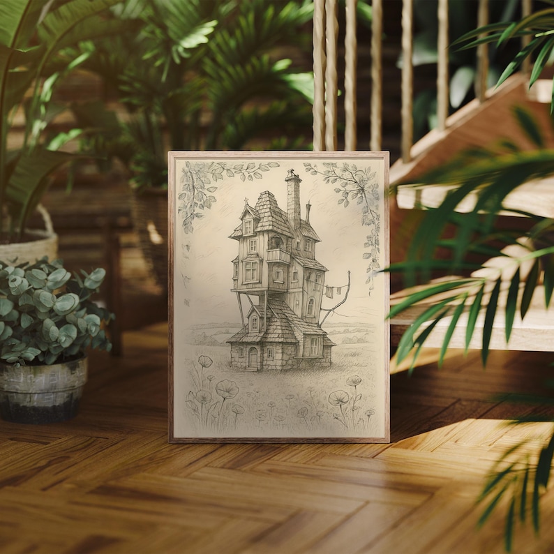 The Burrow Sketch | Whimsical HP Digital Print | Weasley House Cottagecore Decor | Wizarding World Wall Art | Fantasy Book Gifts image 5