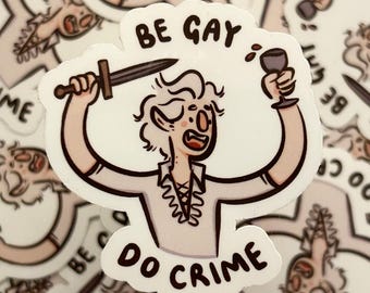 Astarion-sticker: Be Gay, Do Crime - glanzende vinylsticker BG3