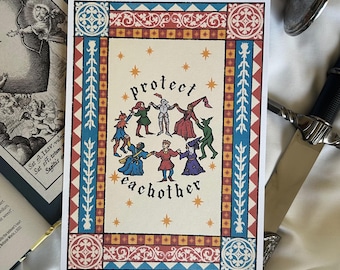Bescherm elkaar - Originele kunstprint in middeleeuwse stijl