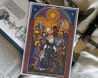 Personages uit Baldur's Gate en geïnspireerd op Durge - BG3 print in middeleeuwse stijl