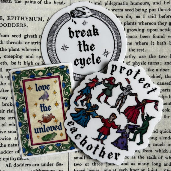 Kindness Bundle/Individual Glossy Stickers - Medieval Style Vinyl Stickers