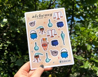 Stickervel met alchemie-uitrusting - Stickerset in middeleeuwse stijl