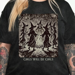 Witchy Women's Plus Size T-shirt XL-4XL, Girls Will Be Girls Tee, Witch Vintage Shirt, Vintage Halloween, Halloween Gift, Spooky Fashion
