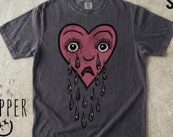 Crying Heart Comfort Colors Shirt, Vintage Graphic Tee, Emo Shirt, Grunge Shirt, Weird Shirt, Ironic Tee, 2000s Style Top, Retro Womens Tee
