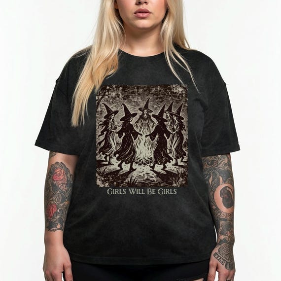 Witchy Women's Plus Size T-shirt XL-4XL, Girls Will Be Girls Tee, Witch Vintage Shirt, Vintage Halloween, Halloween Gift, Spooky Fashion