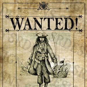 PRINTABLE Pirates of the Caribbean 'WANTED' Poster Jack Sparrow Poster Digital Captain Jack Sparrow Artwork image 1