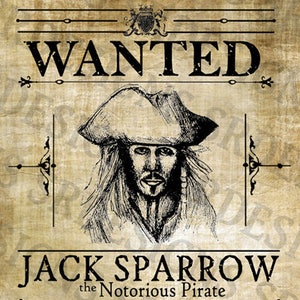 PRINTABLE 3 PACK Pirates of the Caribbean 'WANTED' Posters Jack Sparrow Posters Digital Captain Jack Sparrow Artwork image 1