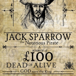 PRINTABLE Pirates of the Caribbean 'WANTED' Poster Jack Sparrow Poster Digital Captain Jack Sparrow Artwork image 4