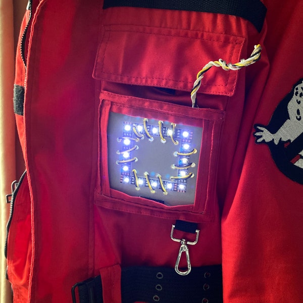 Pocket Gizmo Ghostbusters Red Jacket Square Light Up Frozen Empire Ghostbuster Prop Replica Static White LED Costume Cosplay