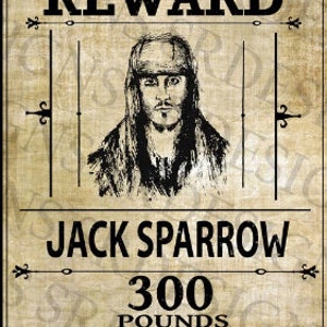 PRINTABLE Pirates of the Caribbean 'WANTED' Poster Jack Sparrow Poster Digital Captain Jack Sparrow Artwork image 6