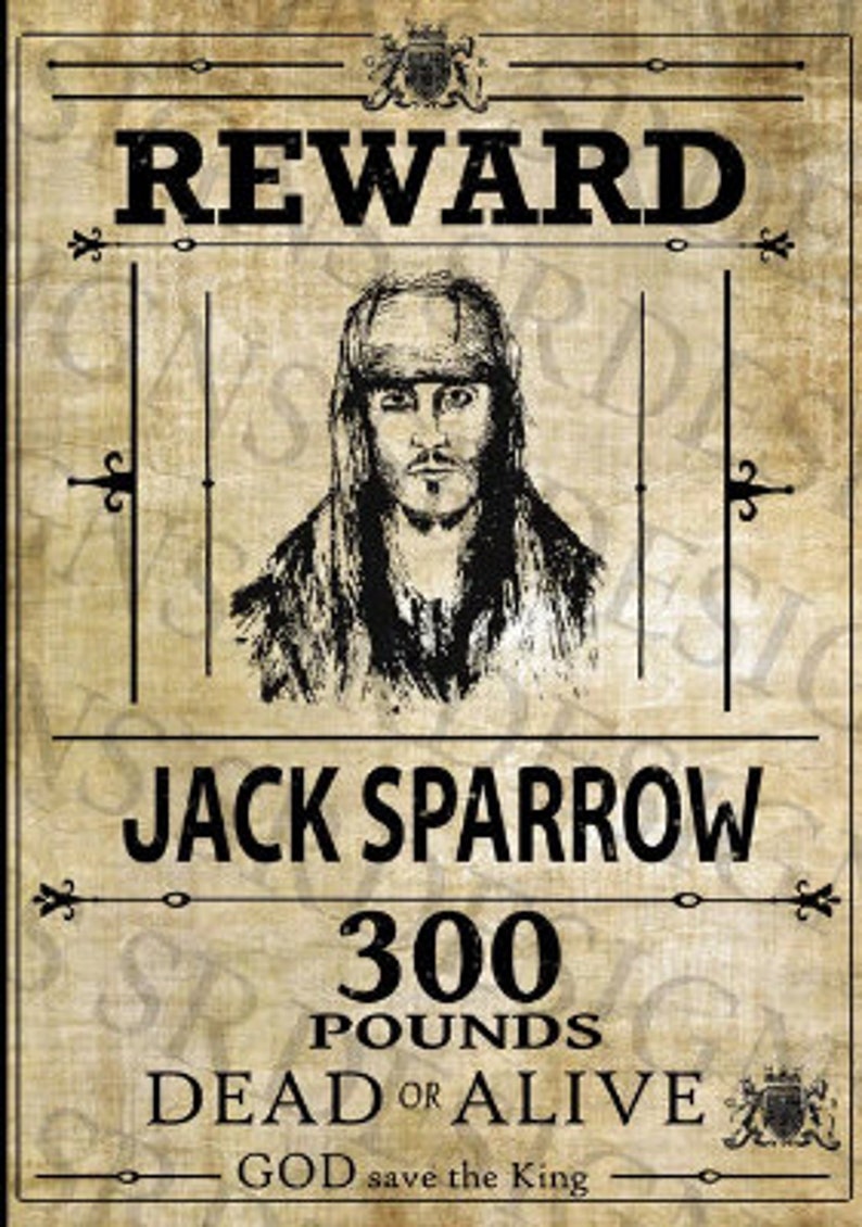 PRINTABLE Pirates of the Caribbean 'WANTED' Poster Jack Sparrow Poster Digital Captain Jack Sparrow Artwork image 6