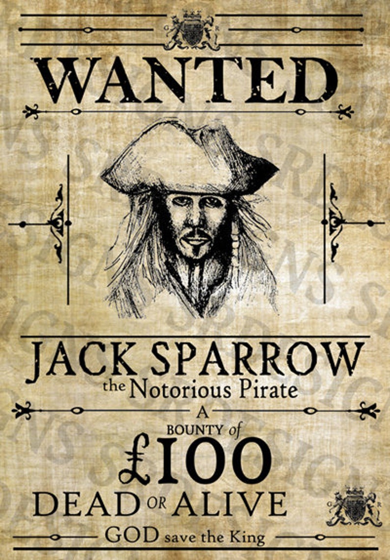 PRINTABLE Pirates of the Caribbean 'WANTED' Poster Jack Sparrow Poster Digital Captain Jack Sparrow Artwork image 4