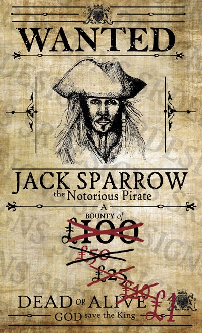 PRINTABLE Pirates of the Caribbean 'WANTED' Poster - Jack Sparrow