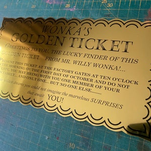 Wonky Chocolatier Golden Ticket Charlie and the Chocolate Factory Gene Wilder Prop Replica Film Movie Inspired