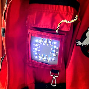 Pocket Gizmo Ghostbusters Red Jacket Square Light Up Frozen Empire Ghostbuster Prop Replica Static White LED Costume Cosplay