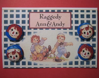 Raggedy Ann and Andy Fabric Covered Aluminum Buttons for Sewing