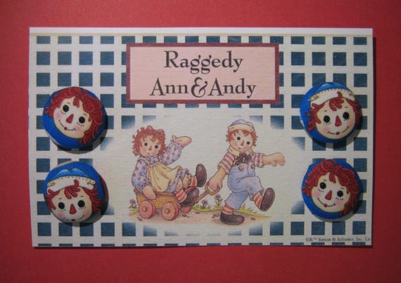 Raggedy Ann and Andy Fabric Covered Aluminum Buttons for Sewing