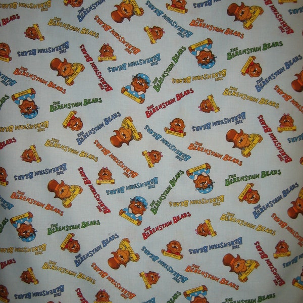 Berenstain Bears Family names " Welcome to Bear country"  by Moda # 55503 , pale blue background  (2012) ) 18 x 44 inches