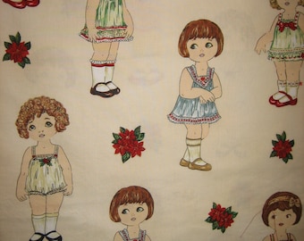 ZEER ZELDZAAM: Windham Fabrics Large Paper Doll kerstpatroon nr. 30859 (crèmekleurige achtergrond) (18 x 42 inch)