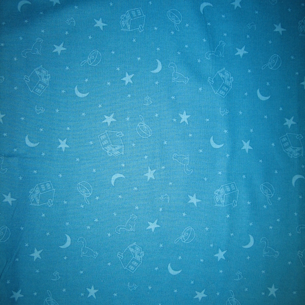 Goodnight Moon picture outlines on teal blue by the half yard Quilting Treasures