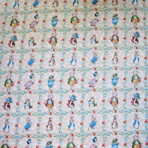 Beatrix Potter characters, in floral squares, on cream by Quilting Treasures ( 18 x 44 inches )