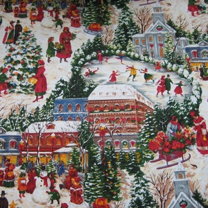 Vintage Christmas scene Winterberry Square , Northcott Studio by Ro Gregg, # 3071 ( 18 x 44 inches )
