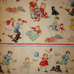 Alexander Henry &quot; Go with Dick and Jane &quot; Nicole de Leon ( BTHY ) on cream background ( 18 x 44 inches )