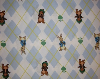 REDUCED PRICE : Peter Rabbit and Benjamin Bunny with Radishes Fabric Beatrix Potter ( 18 x 44 inches ) Springs Creative