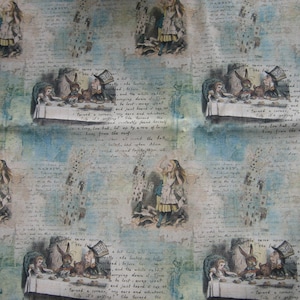 Loneta de algodón Alicia en el país de las maravillas, fiesta del té y lluvia de cartas ( 90 x 140 cm )