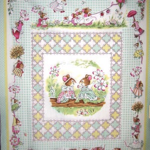 猫がいないとき (ウッドロウ スタジオ) 緑のコットン生地パネル、マイケル エイブラムス、44 x 32 インチ (L x W)