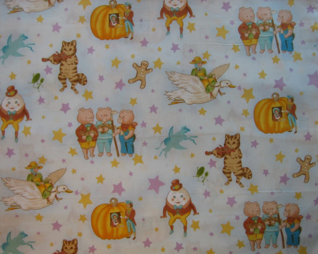 Nursery Rhyme Story Time Screen Print D 866 18 X 42 Inches on Light