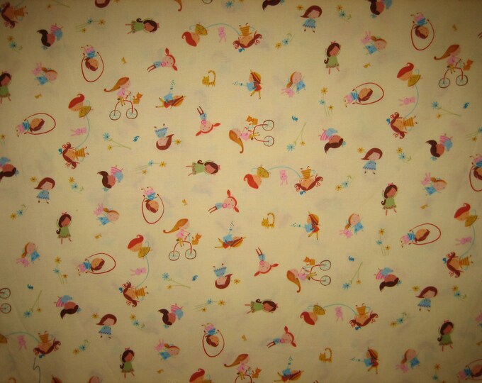 Hopscotch Girls at Play David Walker for Free Spirit Fabrics ( Lemon ...