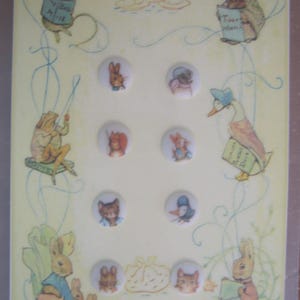VERY RARE : Beatrix Potter small buttons, set of 8 ( 8/16" )  JHB International, 1970s