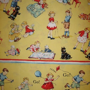 Alexander Henry &quot; Go with Dick and Jane &quot; with stripe, Nicole de Leon ( 18 X 44 inches ) on yellow background