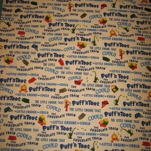 Train fabric words from the story  &quot;The Little Engine that could &quot;   2010 Peter Pan Records for VIP Exclusive ( 36 x 44 incxhes )