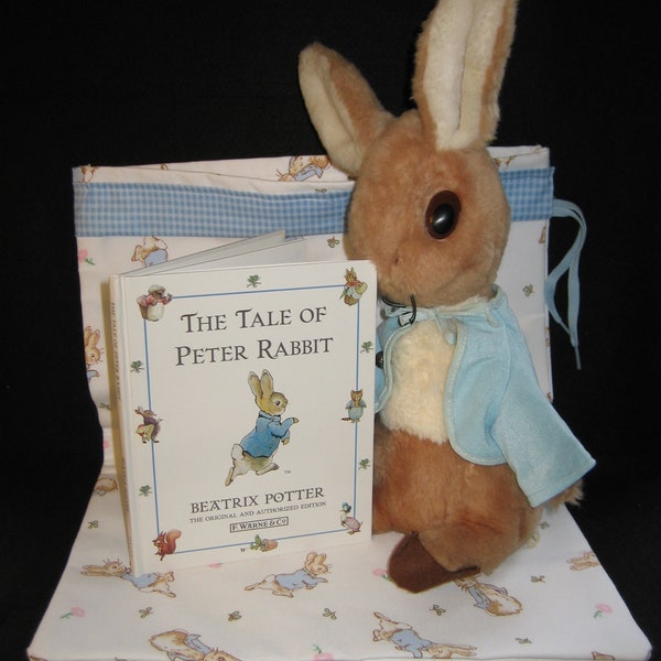 Rare Vintage "Peter Rabbit" plush toy, book and homemade bookbag ( 1970s, 1996 and homemade respectively )