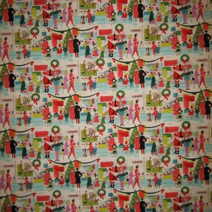 クリスマス コットン生地「メリー メイン ストリート」アレクサンダー ヘンリー、2009 年 (26 x 44 インチ) 非常に希少