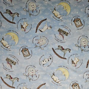 Nursery Rhyme fabric &quot; Hey Diddle Diddle, Humpty Dumpty and Hickory Dickory Dock &quot;( 18 x 44 ) by MM Fab, Inc Wilmington Fabrics