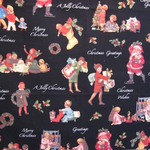Vintage Merry Christmas fabric Marcus Brothers Textiles, Inc. by Edelen Wille on black ( 18 x 44 inches )