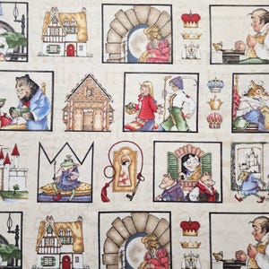 REDUCED PRICE  : Fairy Tale panel &quot; Tidings and Tales&quot; by J. Wecker-Frisch, Wilmington Prints ( 23 x 42 inches)