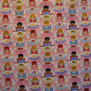 Michael Miller Fabric :  Let&#39;s Eat .. on pink  ( Patt #C-2520 )  18 x 44 inches